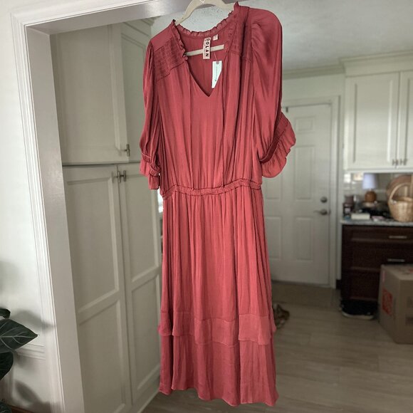Anthropologie NWT Pink Tiered Midi Dress Coral Flowy Ruffle 1X Plus - Picture 1 of 4